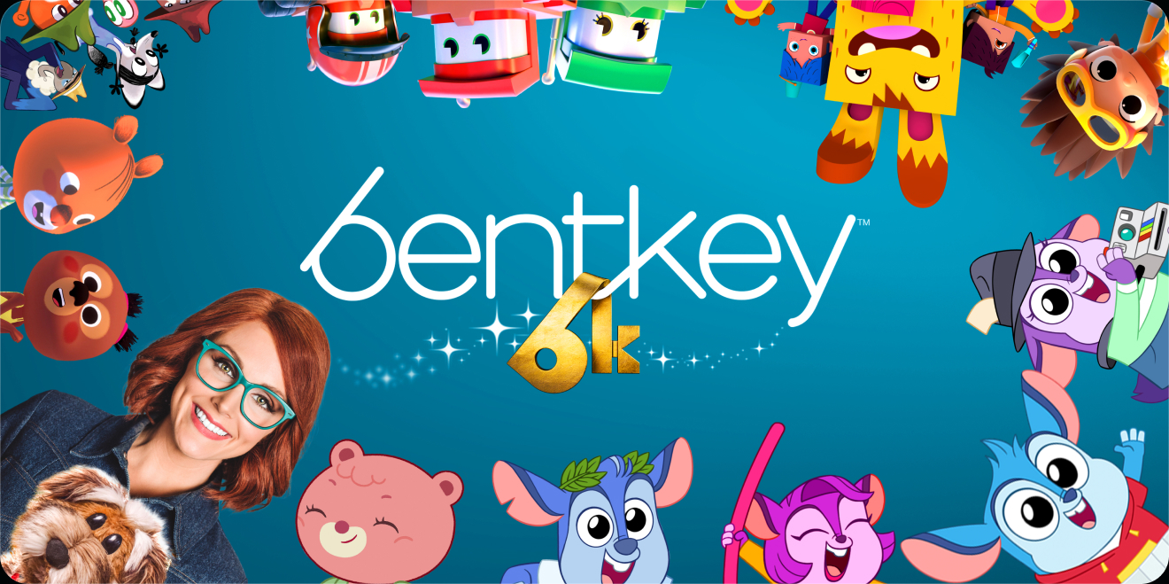 Bentkey logo surrounded by show characters
